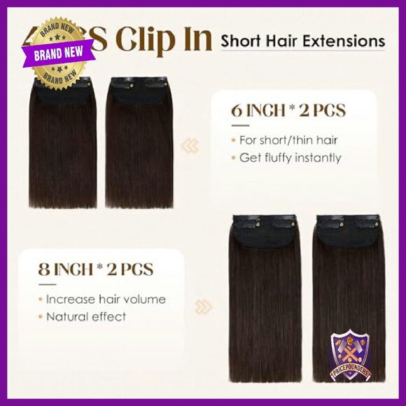 4PC Clip-In Human Hair Extensions, 6-8 Inch, Volumizing Hairpieces main image 5
